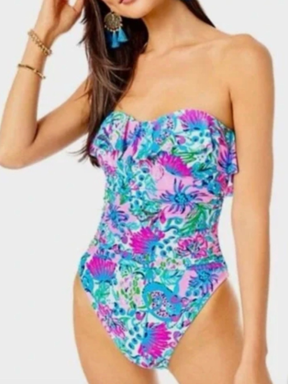 Lilly Pulitzer Rubyann One Piece Swimsuit in Mandevilla Baby Paradise Petals 12 - Picture 2 of 10